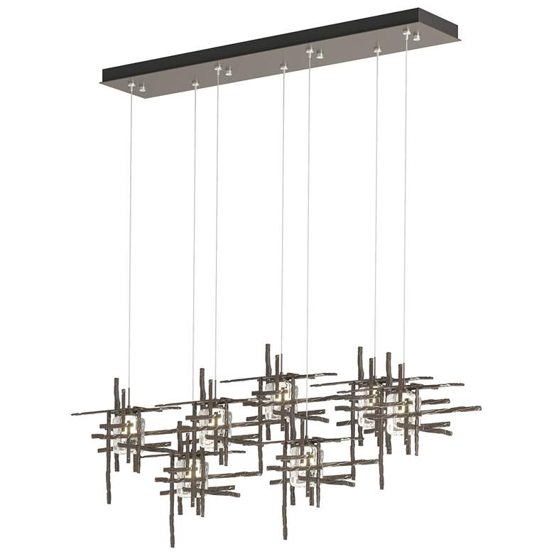Image 1 Tura 53.6"W 7-Light Rectangular Bronze Standard Pendant w/ Seeded Shad