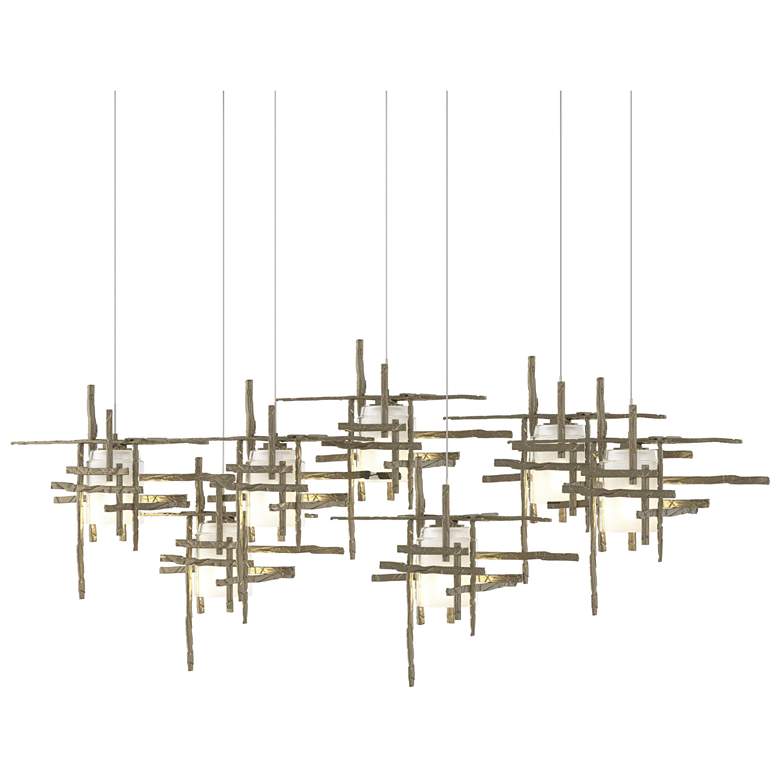 Image 1 Tura 53.6"W 7-Light Rectangular Gold Long Pendant w/ Frosted Shade