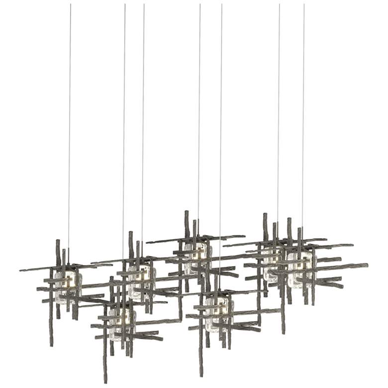 Image 1 Tura 53.6"W 7-Light Rectangular Iron Long Pendant w/ Seeded Glass Shad