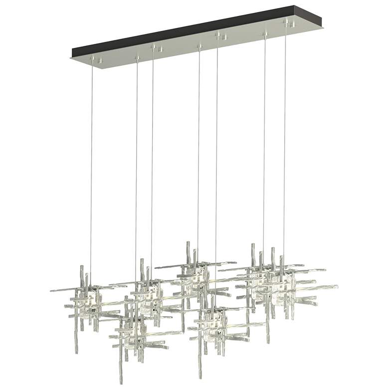 Image 1 Tura 53.6"W 7-Light Rectangular Platinum Standard Pendant w/ Seeded Sh