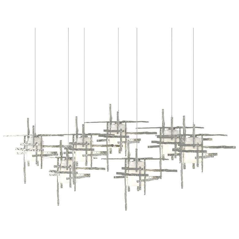 Image 1 Tura 53.6"W 7-Light Rectangular Sterling Long Pendant w/ Frosted Shade