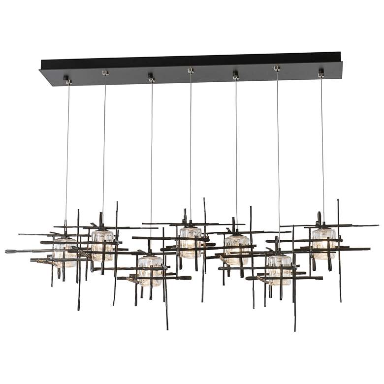 Image 1 Tura 7-Light 53.6 inch Rectangular Smoke Long Pendant with Seeded Clear Gl