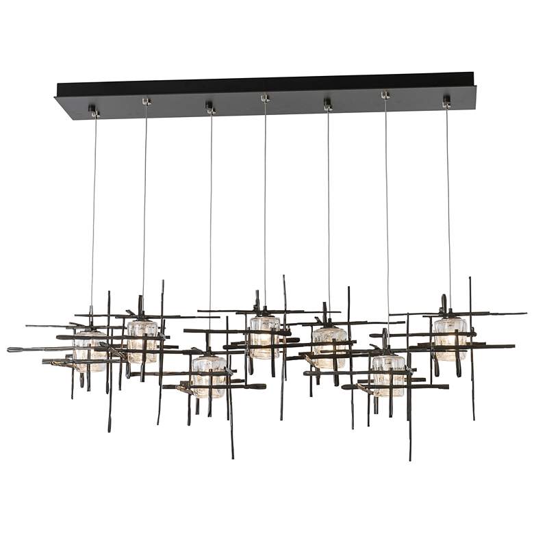 Image 1 Tura 7-Light 53.6" Rectangular Smoke Long Pendant with Seeded Clear Gl