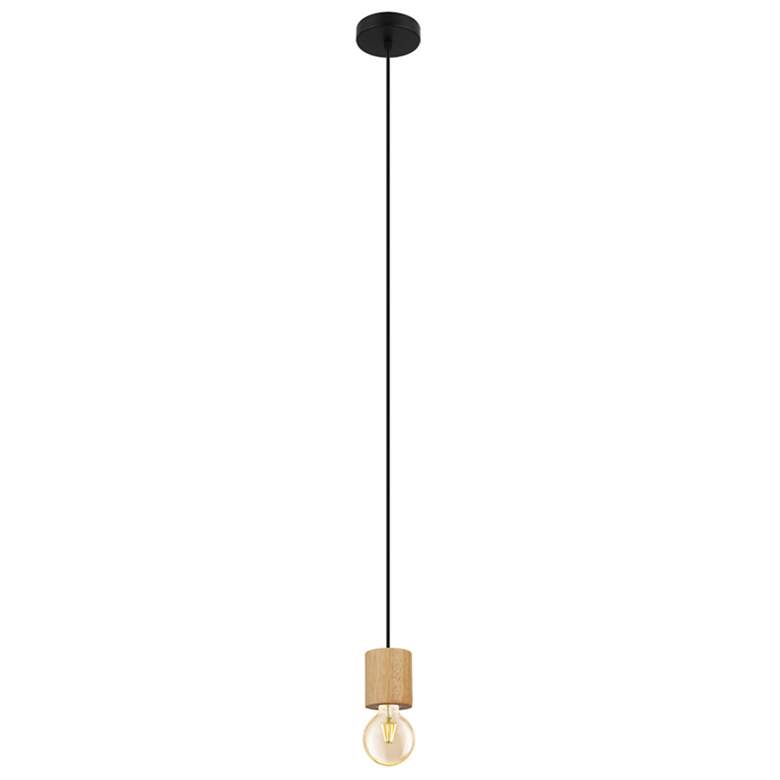 Image 1 Turialdo Open Bulb Single Light Pendant, Natural Wood and Black Finish