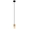 Turialdo Open Bulb Single Light Pendant, Natural Wood and Black Finish