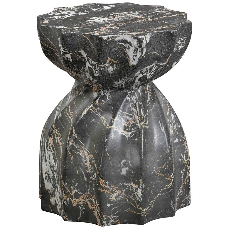 Image 2 Turin Black Faux Marble Indoor/Outdoor Accent Stool