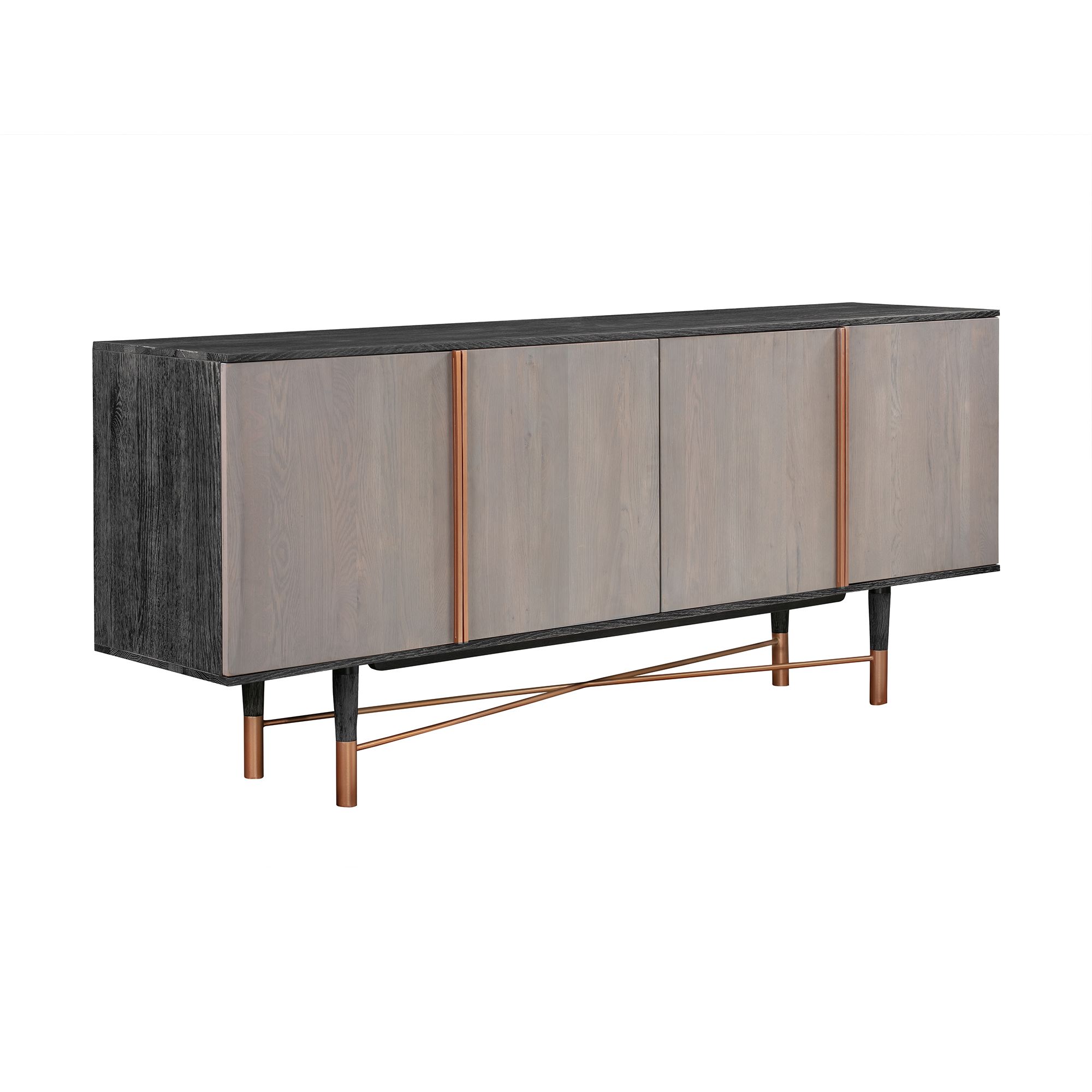 Image 2 Turin Sideboard Cabinet in Rustic Oak Wood and Copper Accent more views