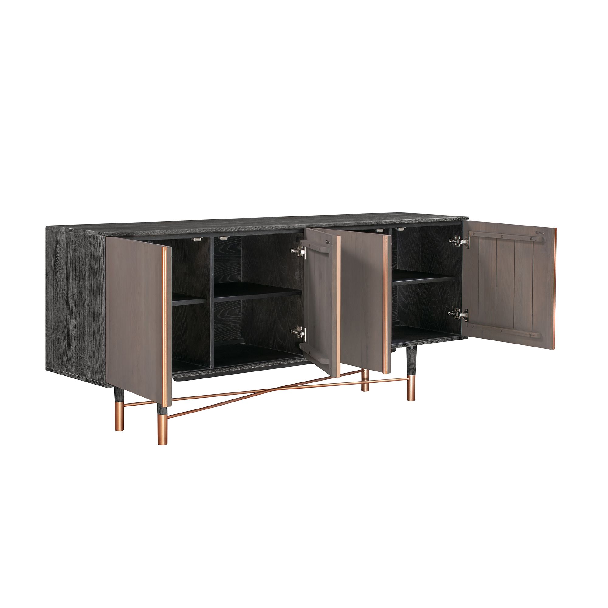 Image 3 Turin Sideboard Cabinet in Rustic Oak Wood and Copper Accent more views