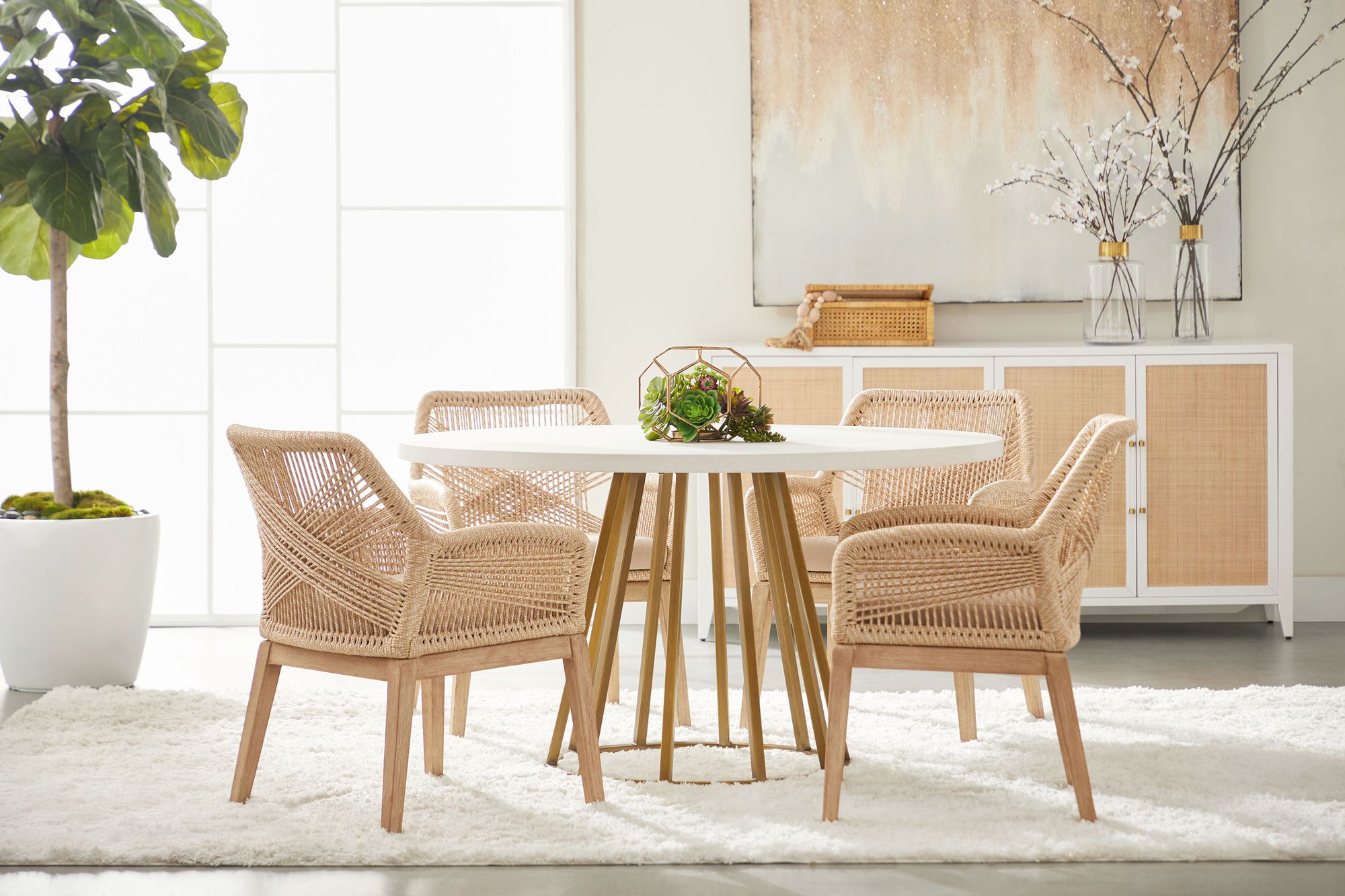 Turino 54" Round Dining Table Concrete Top, White Concrete