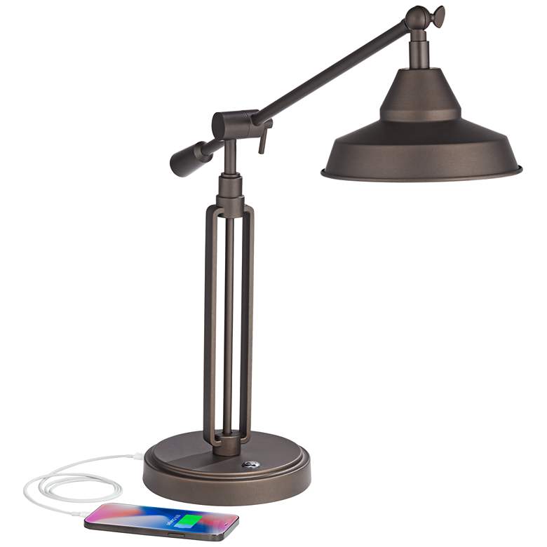 Turnbuckle Bronze Adjustable Desk Lamp with LED Bulb and USB Port more views