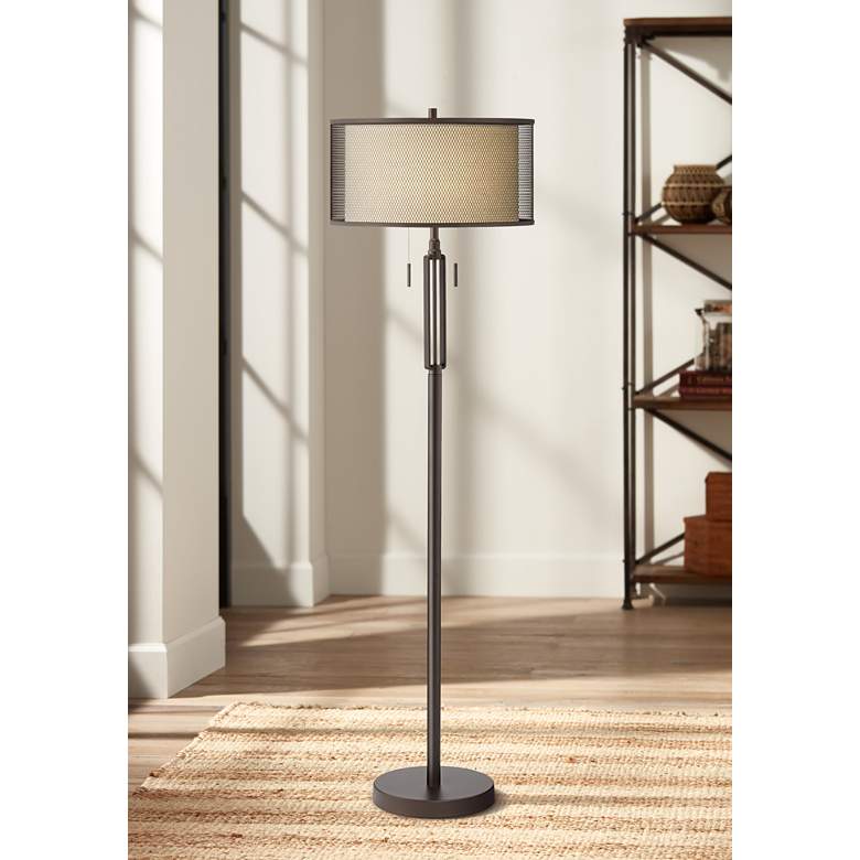 Image 1 Turnbuckle Bronze Floor Lamp with Double Shade