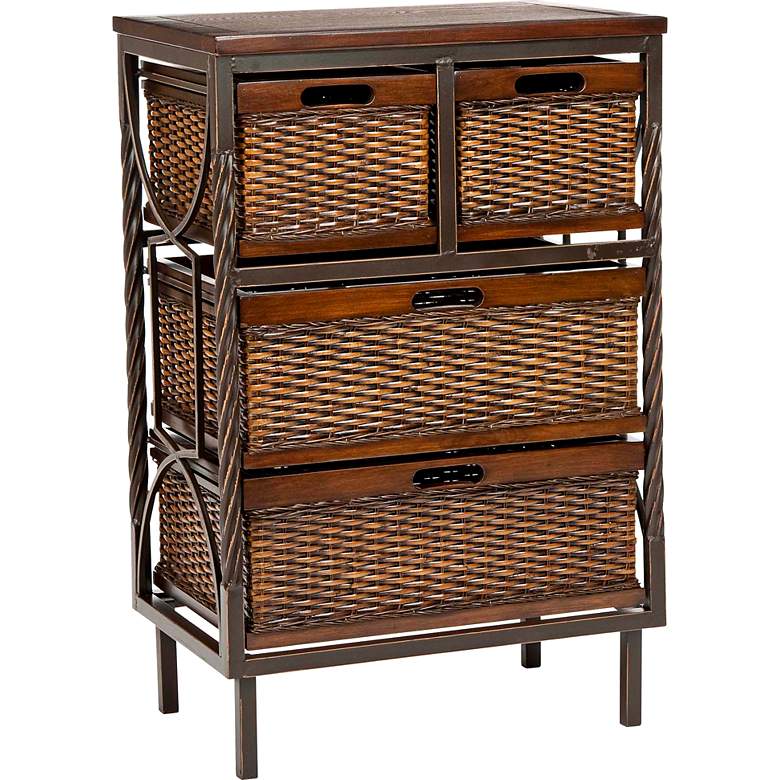 Image 1 Turner 20 3/4 inch Wide 4-Drawer Rattan and Wood Storage Unit