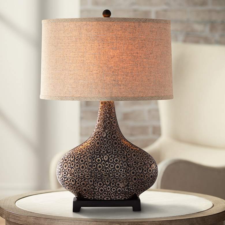 Image 1 Turner Embossed Bronze and Gold Table Lamp