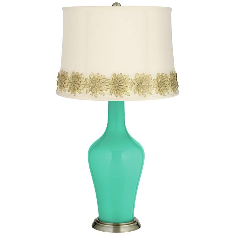 Image 1 Turquoise Anya Table Lamp with Flower Applique Trim