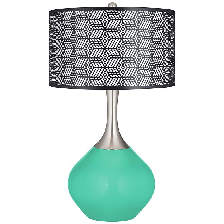 Image 1 Turquoise Black Metal Shade Spencer Table Lamp