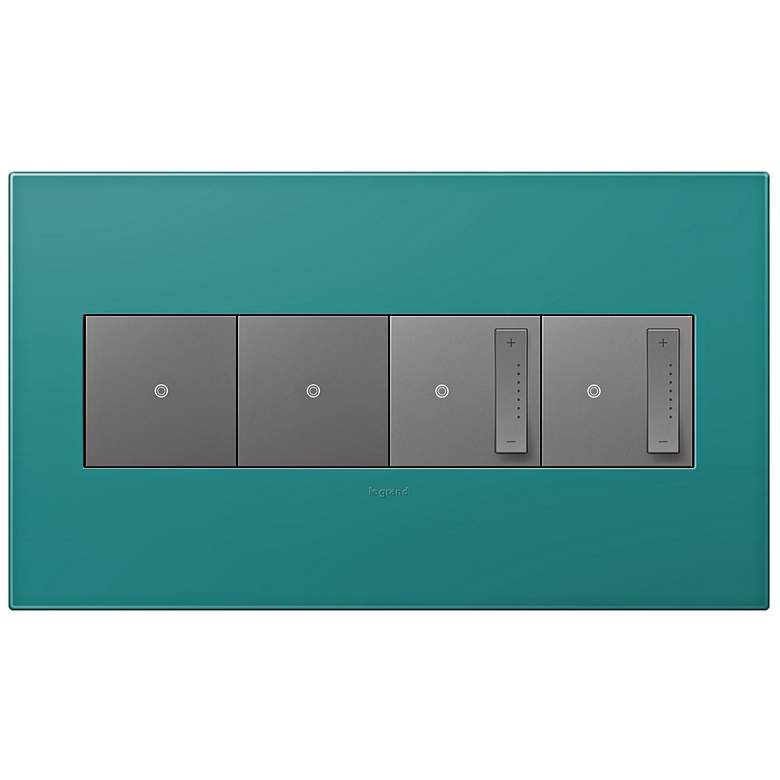Image 1 Turquoise Blue 4-Gang Wall Plate w/ 2 Switches and 2 Dimmers