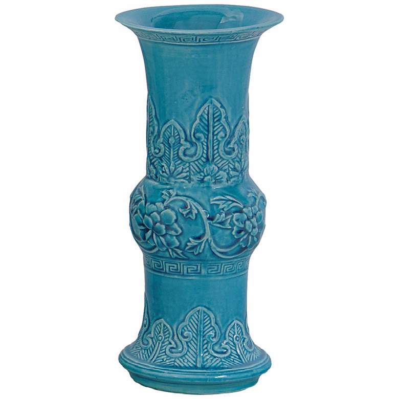 Image 1 Turquoise Blue Ming Style Porcelain 9 inch High Vases Set of 2