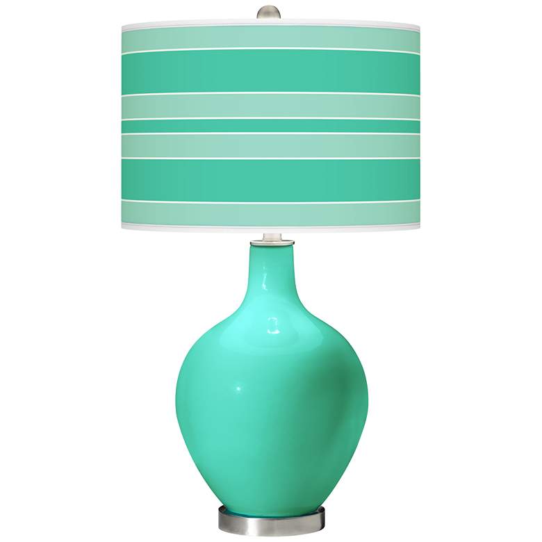 Image 1 Turquoise Bold Stripe Ovo Table Lamp