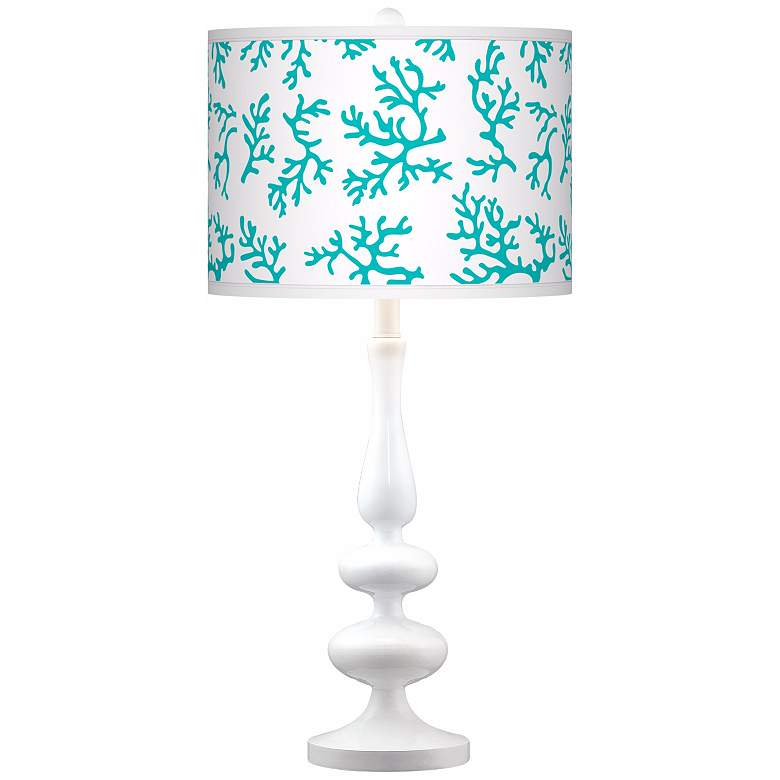 Image 1 Turquoise Coral Giclee Paley White Table Lamp