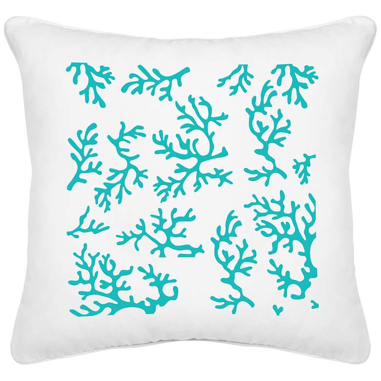 Image 1 Turquoise Coral White Canvas 18 inch Square Decorative Pillow