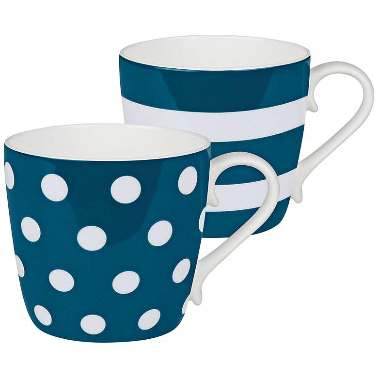 Image 1 Turquoise Dots and Stripes 2-Piece Porcelain Mug Set
