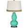 Turquoise Double Gourd Table Lamp with Scallop Lace Trim