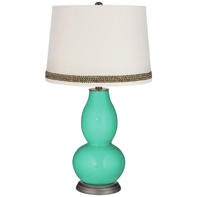 Image 1 Turquoise Double Gourd Table Lamp with Wave Braid Trim