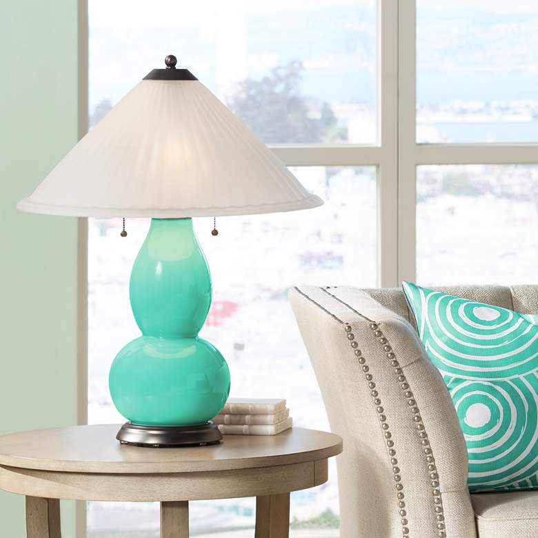 Image 1 Turquoise Fulton Table Lamp with Fluted Glass Shade