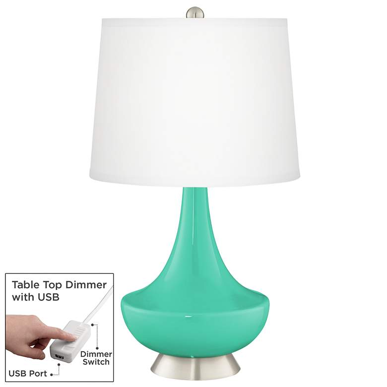 Image 1 Turquoise Gillan Glass Table Lamp with Dimmer