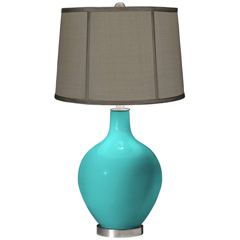 Image 1 Turquoise Gray Dupioni Silk Shade Ovo Table Lamp