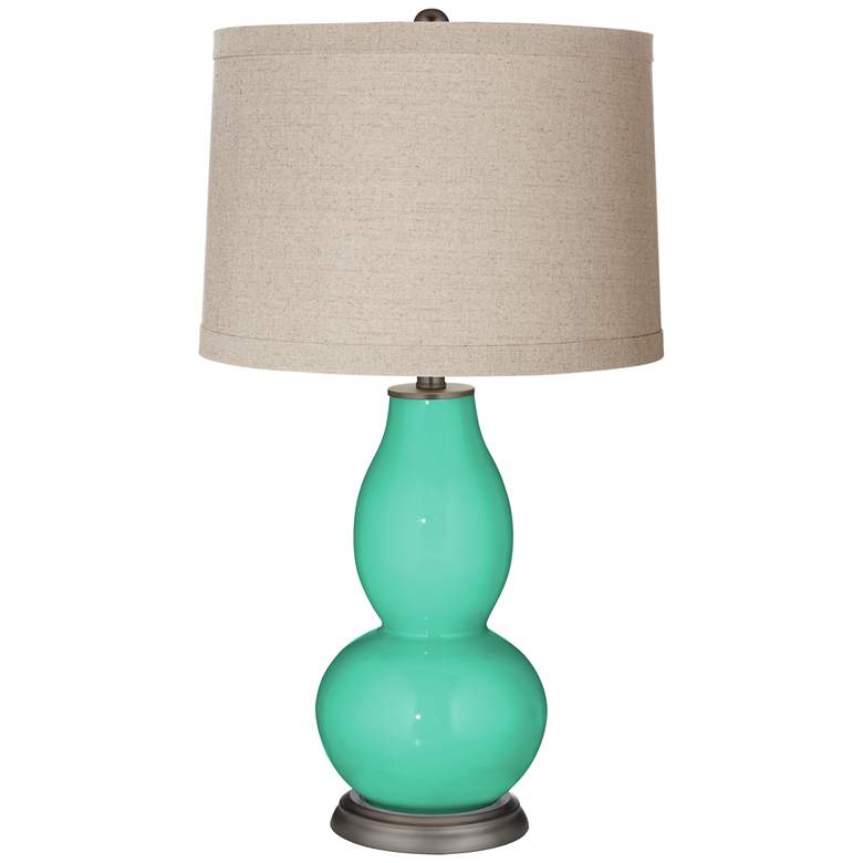 Image 1 Turquoise Linen Drum Shade Double Gourd Table Lamp