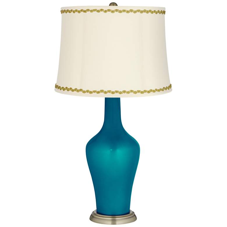 Image 1 Turquoise Metallic Anya Table Lamp with Relaxed Wave Trim