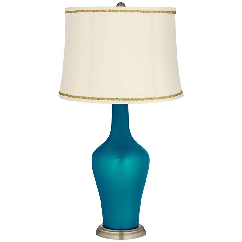 Image 1 Turquoise Metallic Anya Table Lamp with Scroll Braid Trim