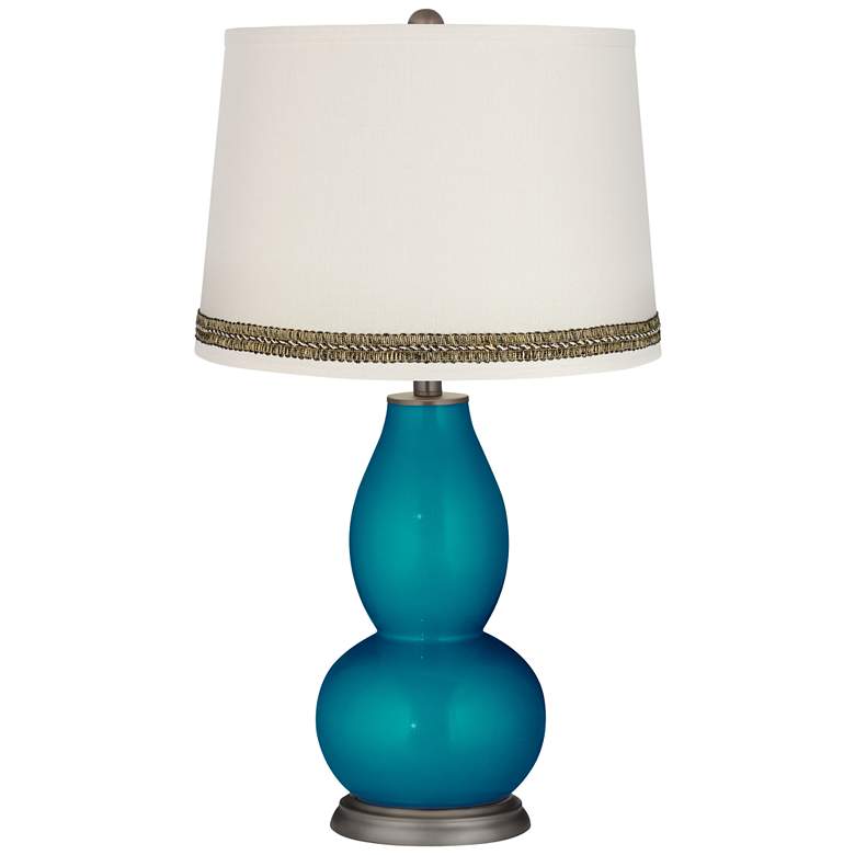 Image 1 Turquoise Metallic Double Gourd Table Lamp with Wave Braid Trim
