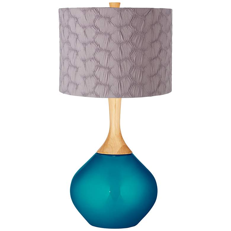 Image 1 Turquoise Metallic Gray Pleated Drum Shade Wexler Table Lamp
