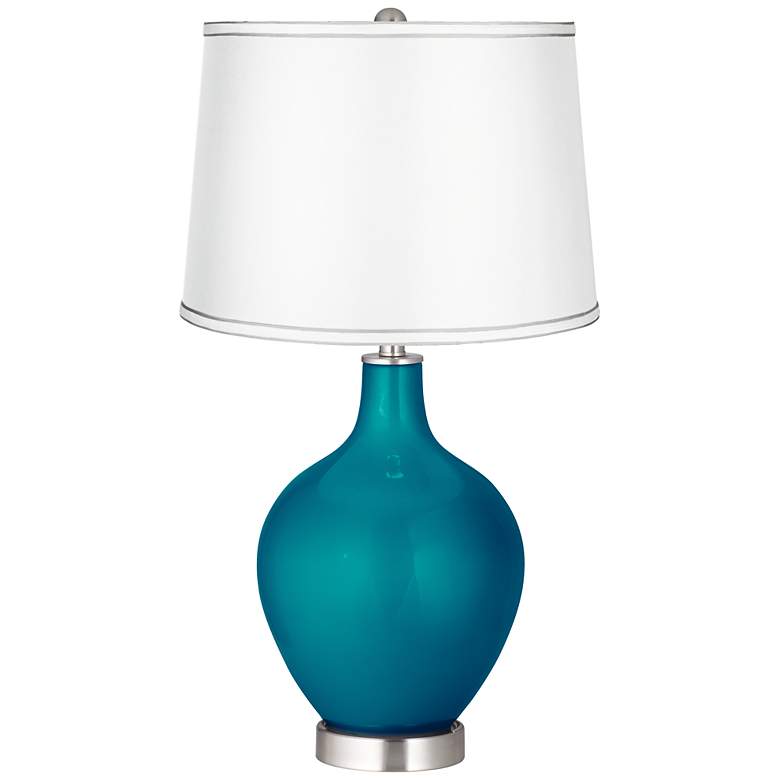 Image 1 Turquoise Metallic - Satin Silver White Shade Ovo Table Lamp