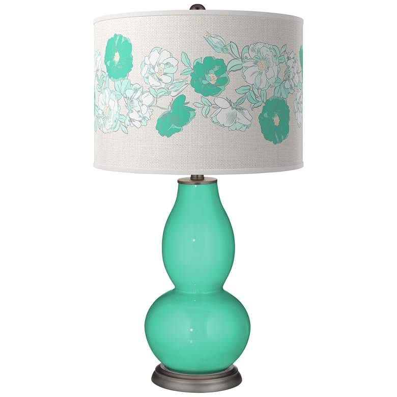 Image 1 Turquoise Rose Bouquet Double Gourd Table Lamp