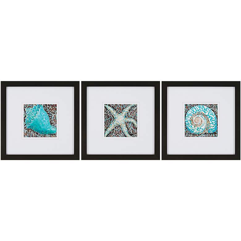 Image 1 Turquoise Shells 25 inch Square Set of 3 Wall Art Prints