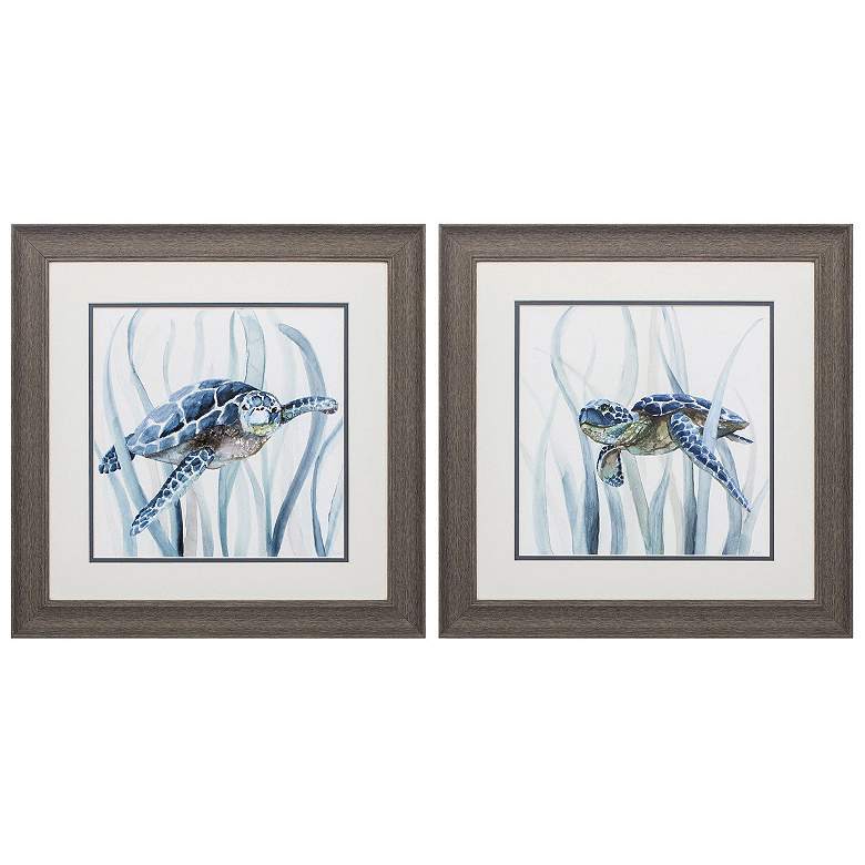 Image 1 Turtle in Grass 19"W x 19"H Framed Art Set of 2