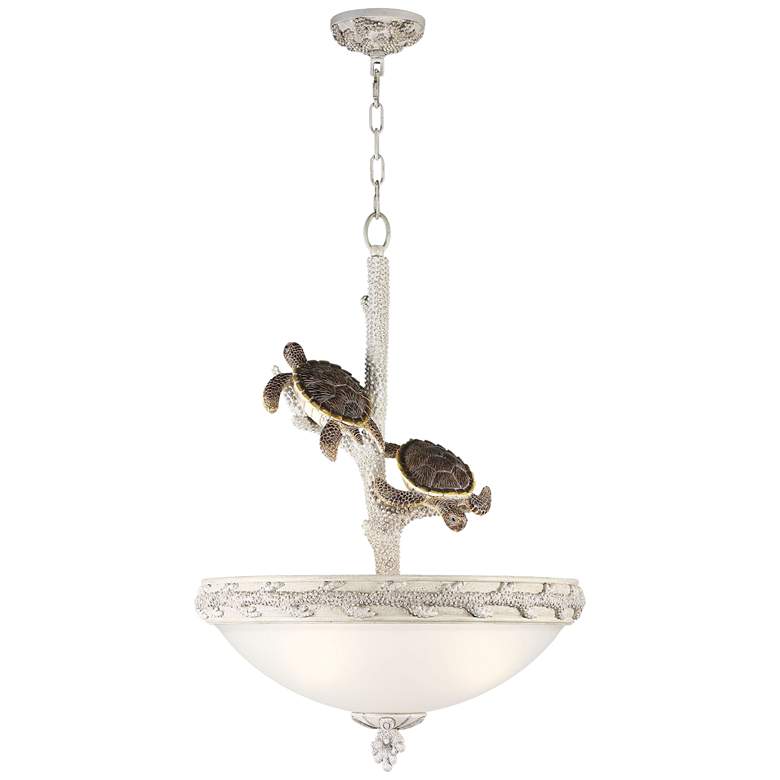 Image 2 Turtles Sealife 22 inch Wide Antique and Glass Pendant Light