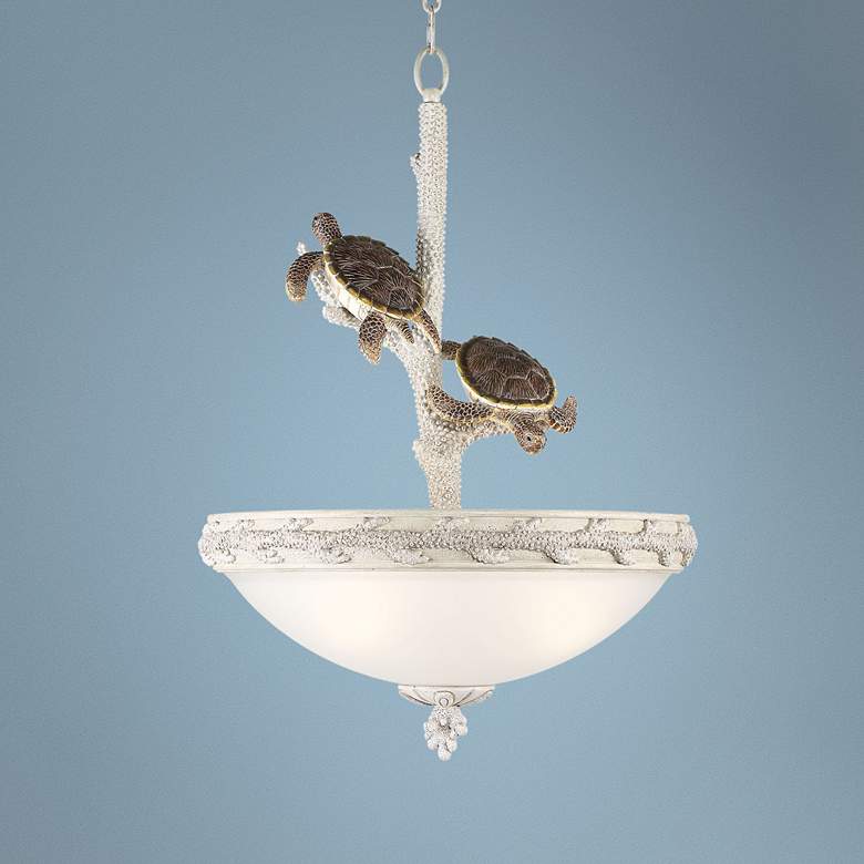 Image 1 Turtles Sealife 22 inch Wide Antique and Glass Pendant Light