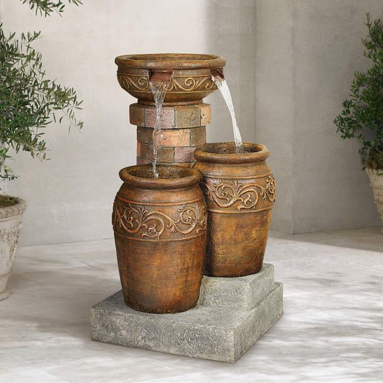 Image 2 Tuscan Faux Stone 31 1/2 inch High LED Floor Patio Fountain