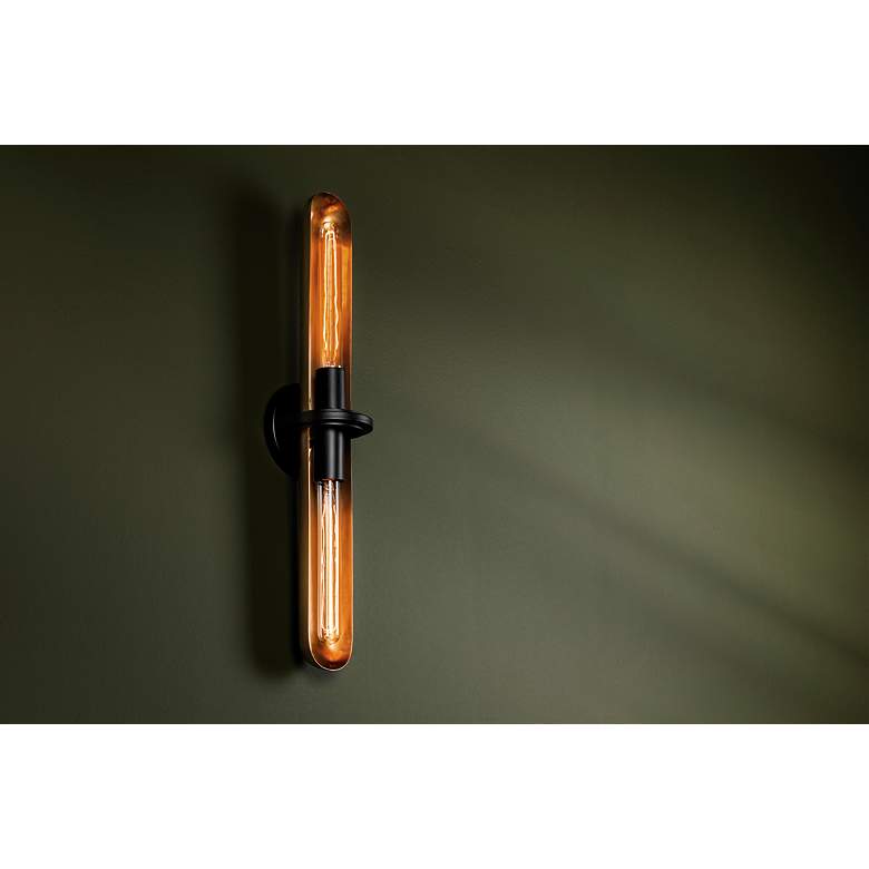 Image 3 Tuscon 15 1/4" High Patina Brass and Soft Black Wall Sconce more views