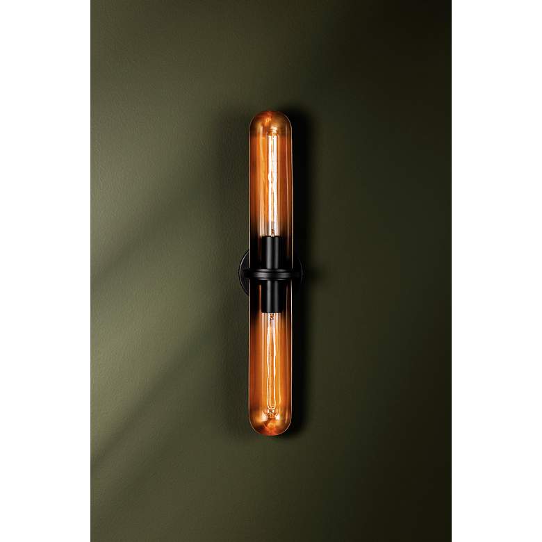 Image 4 Tuscon 15 1/4" High Patina Brass and Soft Black Wall Sconce more views