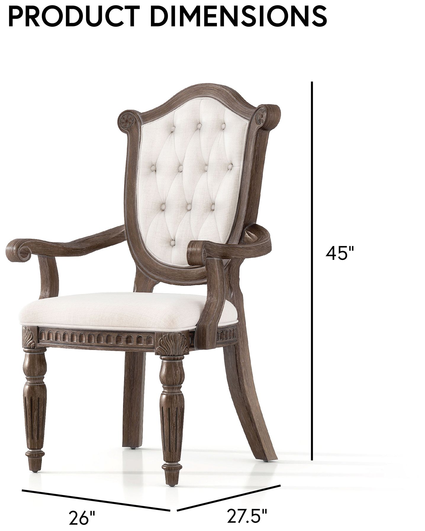 Tut Taditional Weathered Oak Upholstered Dining Arm Chair Set of 2