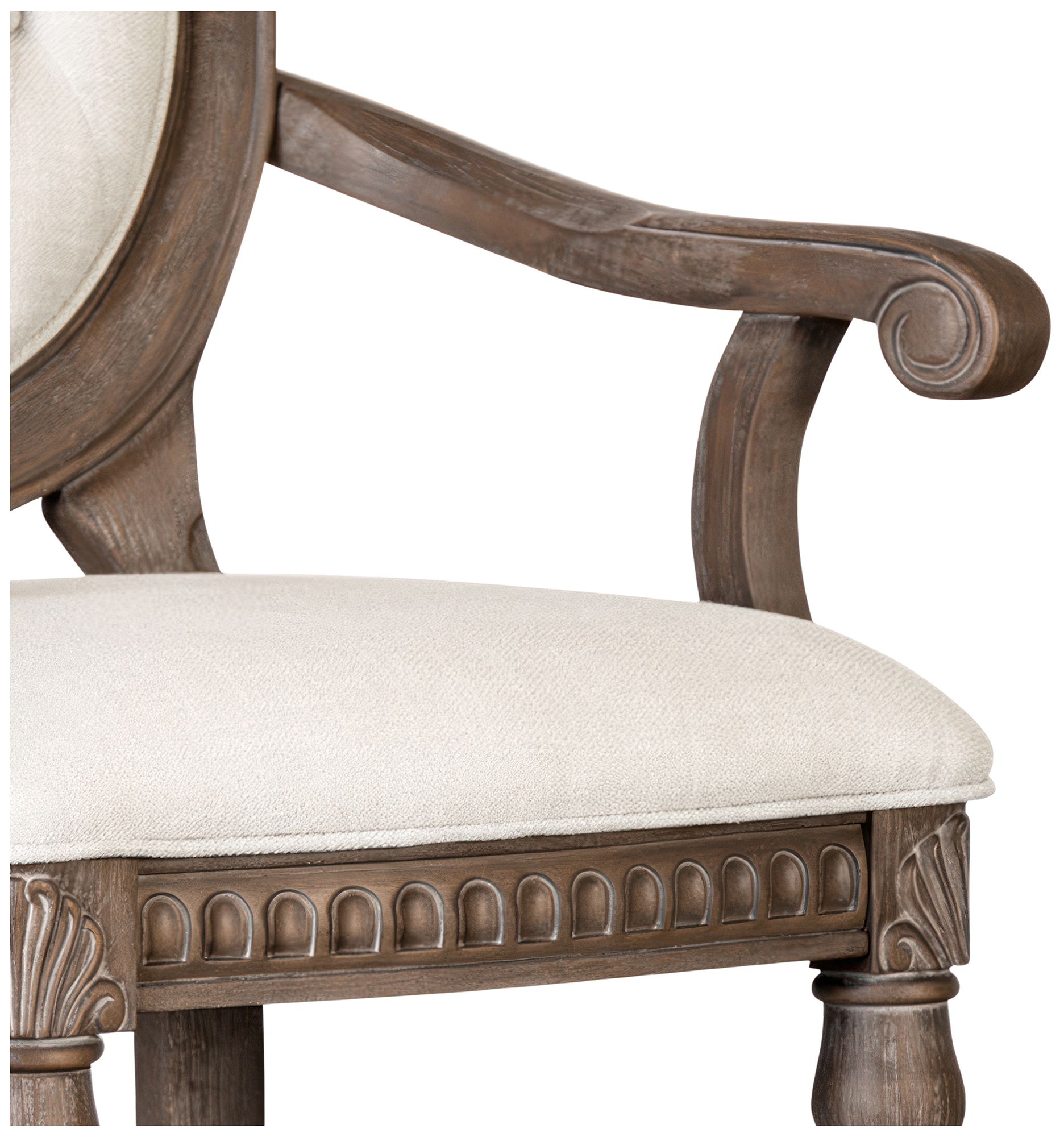 Tut Taditional Weathered Oak Upholstered Dining Arm Chair Set of 2