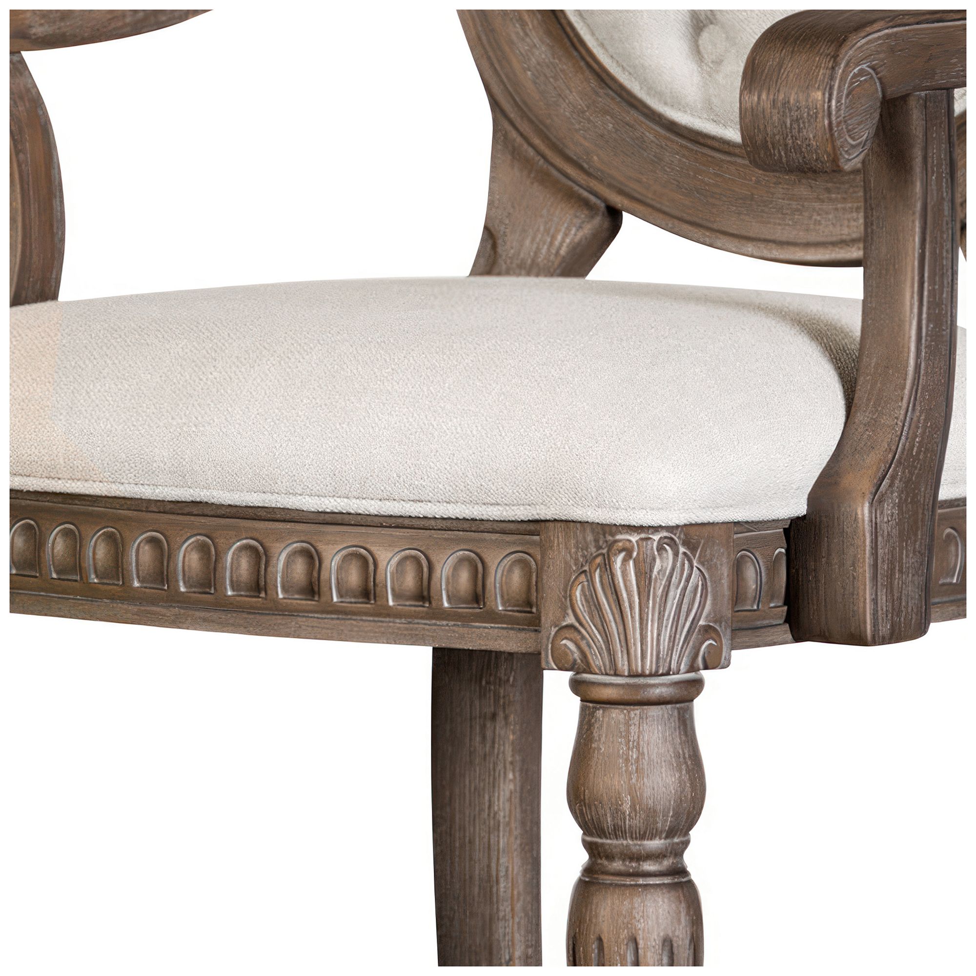 Tut Taditional Weathered Oak Upholstered Dining Arm Chair Set of 2
