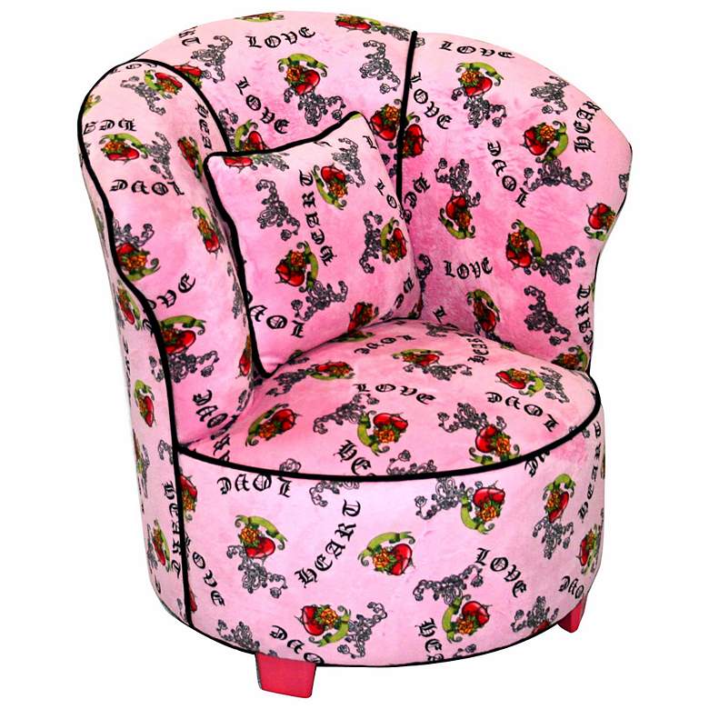 Image 1 Tween Child Minky Pink Heart Tattoo Tulip Chair