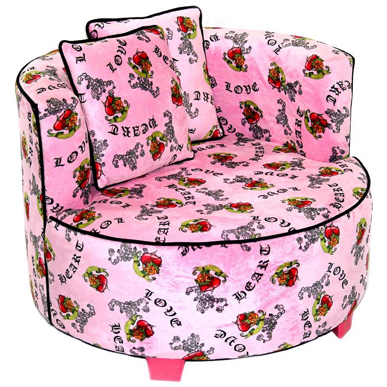 Image 1 Tween Minky Pink Heart Tattoo Redondo Chair