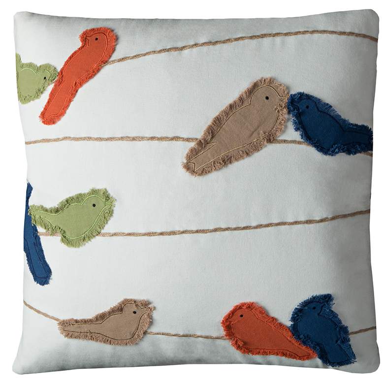 Image 1 Tweet Frayed Birds on a Wire White 20 inch Square Throw Pillow